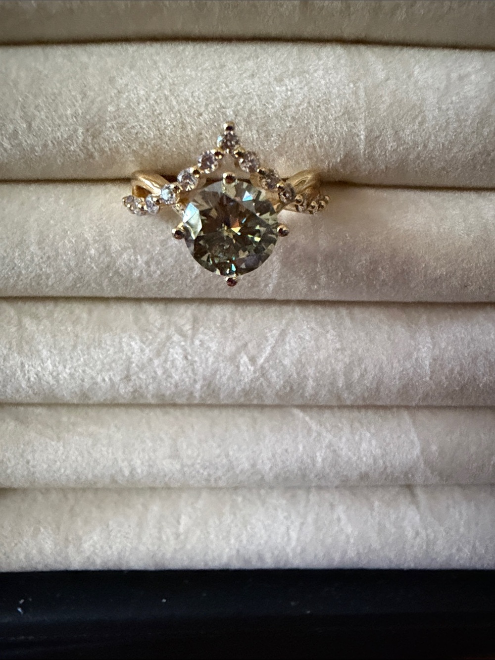 Adjustable 18K gold plated green moissanite 2.0 ctw VVSD ring